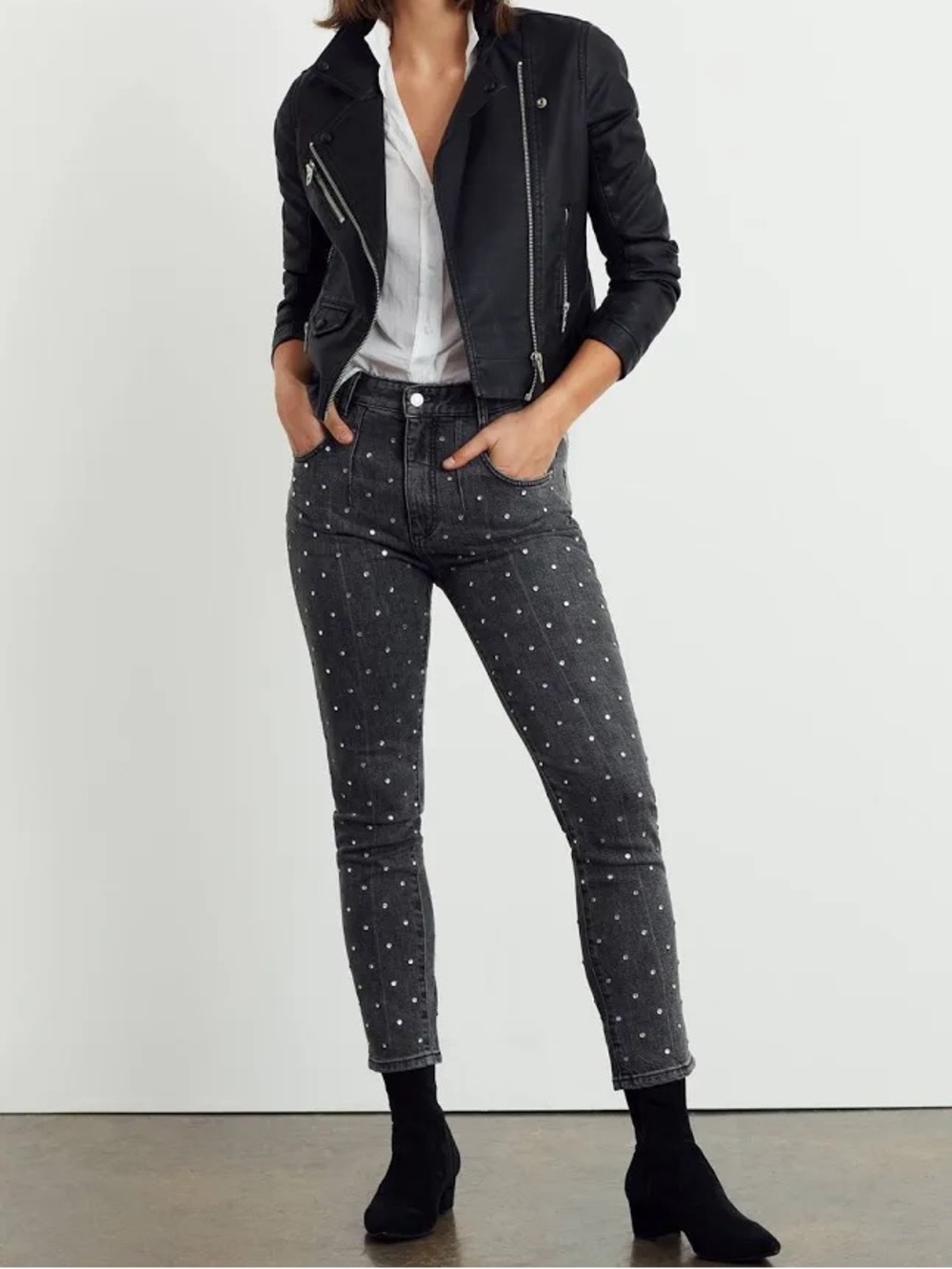 Pilcro Anthropologie Ultra High-Rise Beaded Straight Jeans Black Slim Cut Sz 26